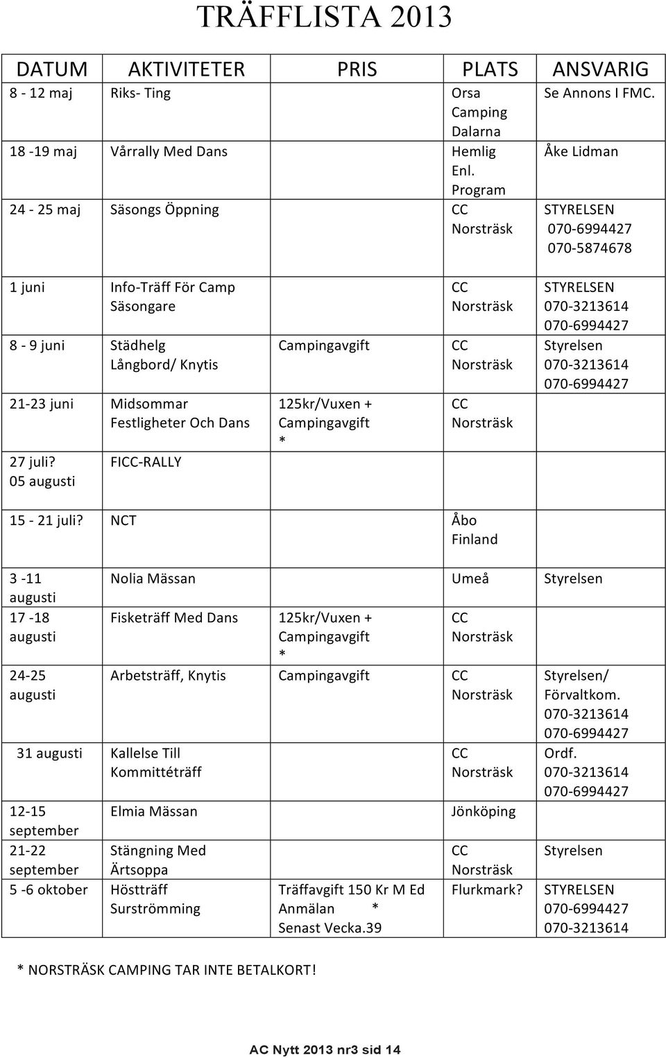 05 augusti Midsommar Festligheter Och Dans FICC- RALLY Campingavgift 125kr/Vuxen + Campingavgift * CC Norsträsk CC Norsträsk CC Norsträsk STYRELSEN 070-3213614 070-6994427 Styrelsen 070-3213614