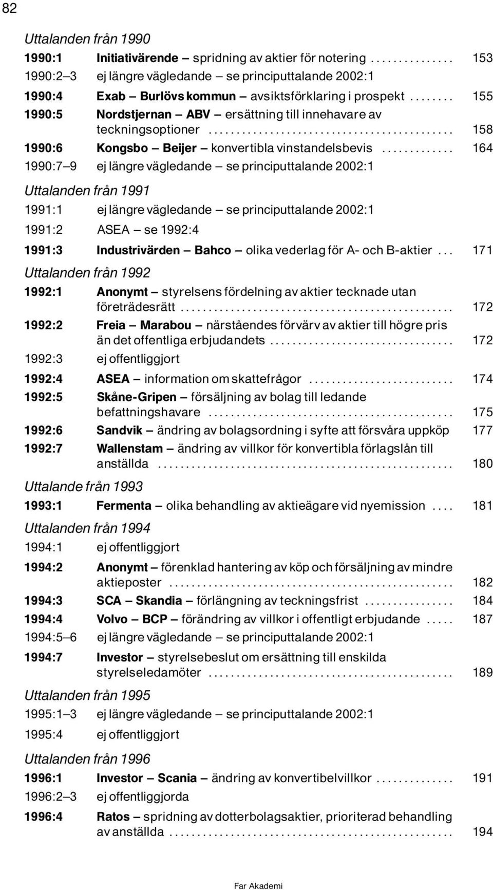 .. 164 1990:7^9 ejlìngre vìgledande ^ se principuttalande 2002:1 frôn 1991 1991:1 ejlìngre vìgledande ^ se principuttalande 2002:1 1991:2 ASEA ^ se 1992:4 1991:3 IndustrivÌrden ^ Bahco ^ olika