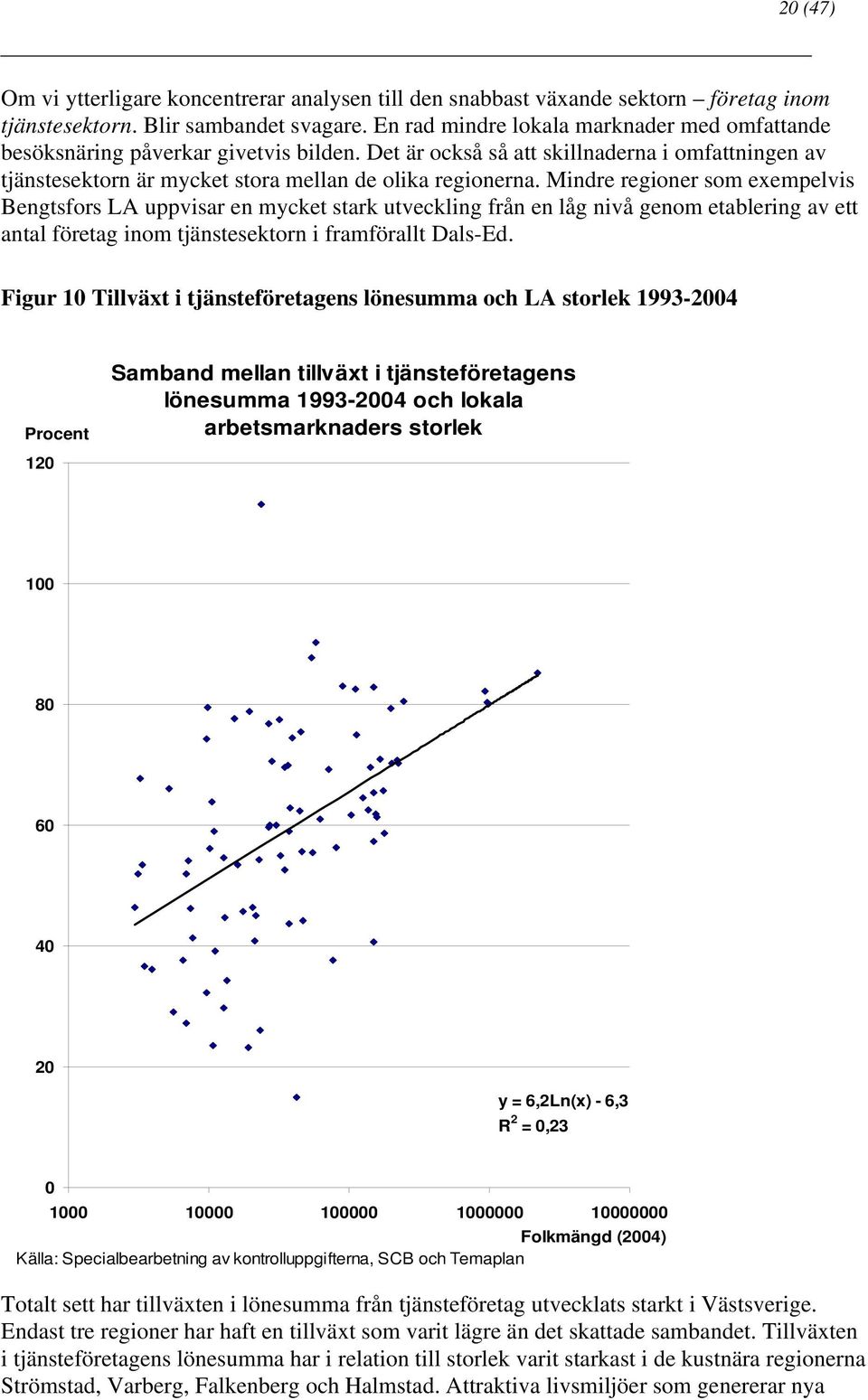 Mindre regioner som exempelvis Bengtsfors LA uppvisar en mycket stark utveckling från en låg nivå genom etablering av ett antal företag inom tjänstesektorn i framförallt Dals-Ed.