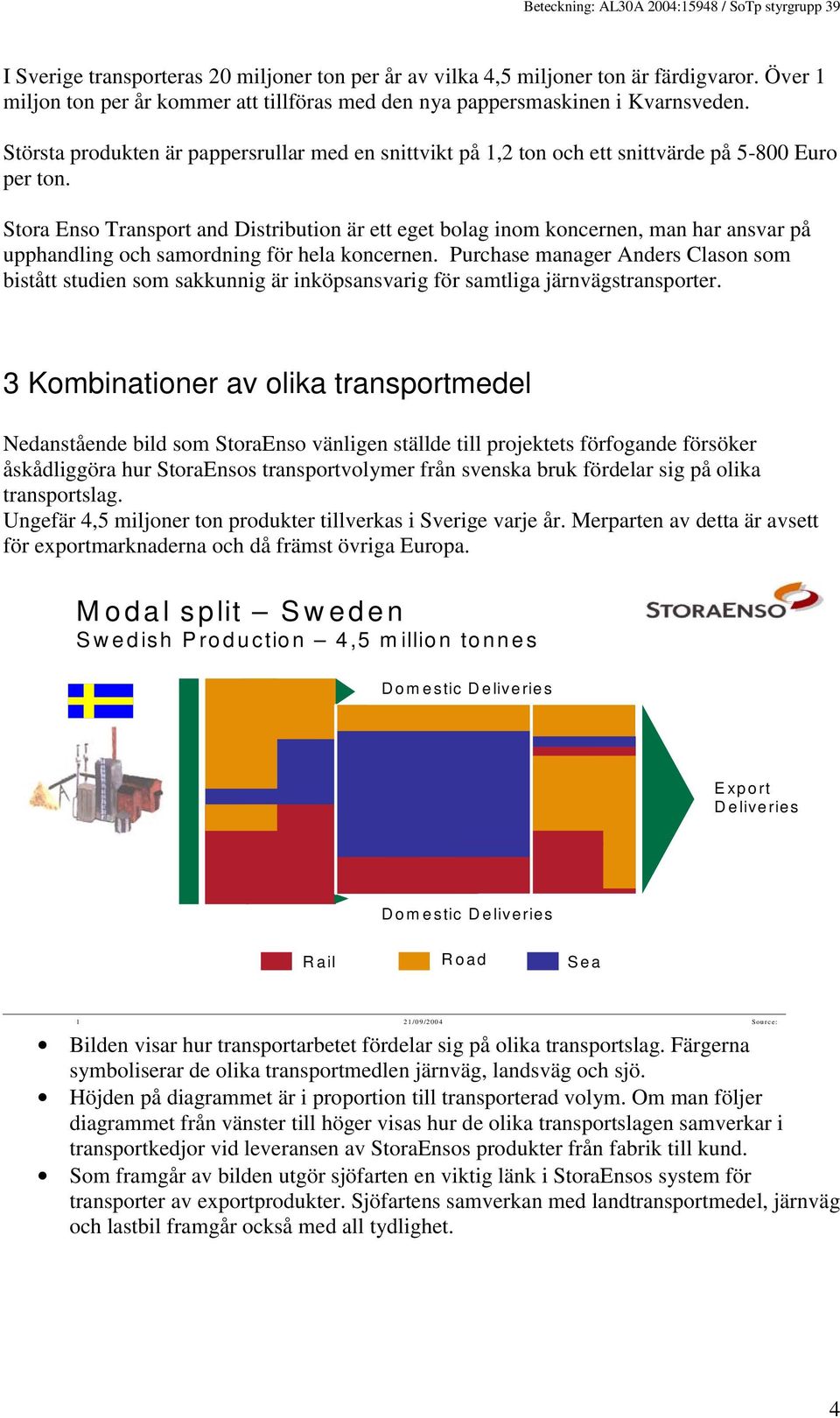 Stora Enso Transport and Distribution är ett eget bolag inom koncernen, man har ansvar på upphandling och samordning för hela koncernen.