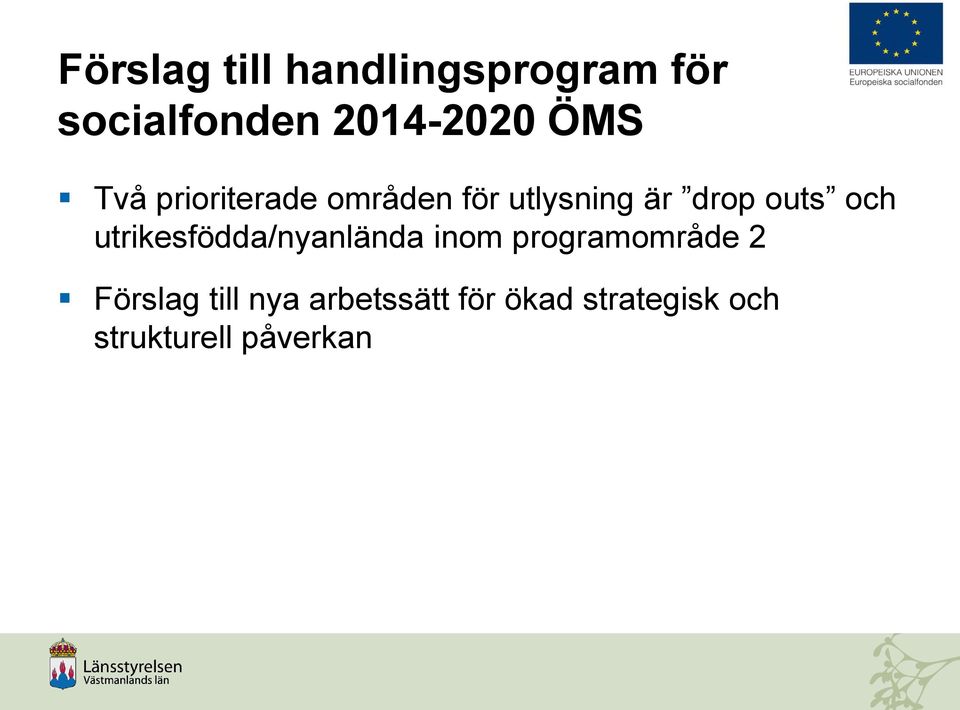 och utrikesfödda/nyanlända inom programområde 2 Förslag