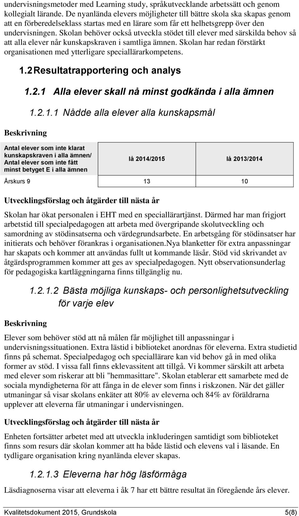 Skolan behöver också utveckla stödet till elever med särskilda behov så att alla elever når kunskapskraven i samtliga ämnen.