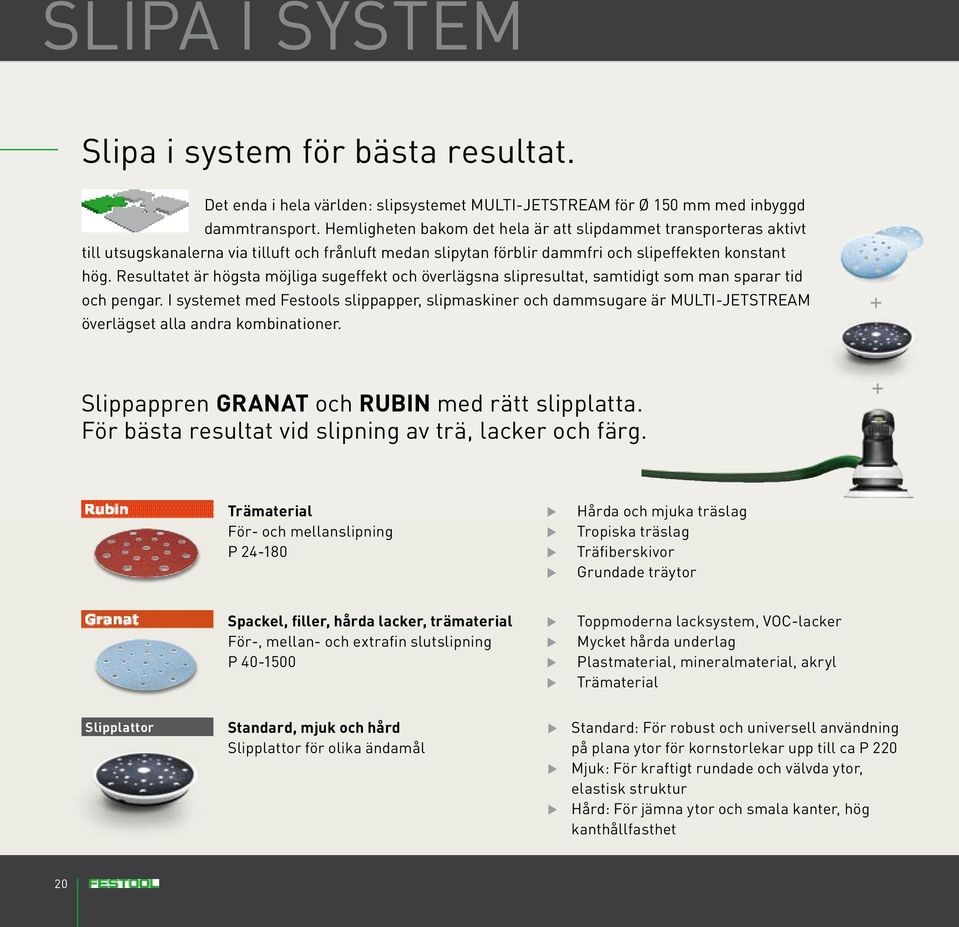 Resultatet är högsta möjliga sugeffekt och överlägsna slipresultat, samtidigt som man sparar tid och pengar.