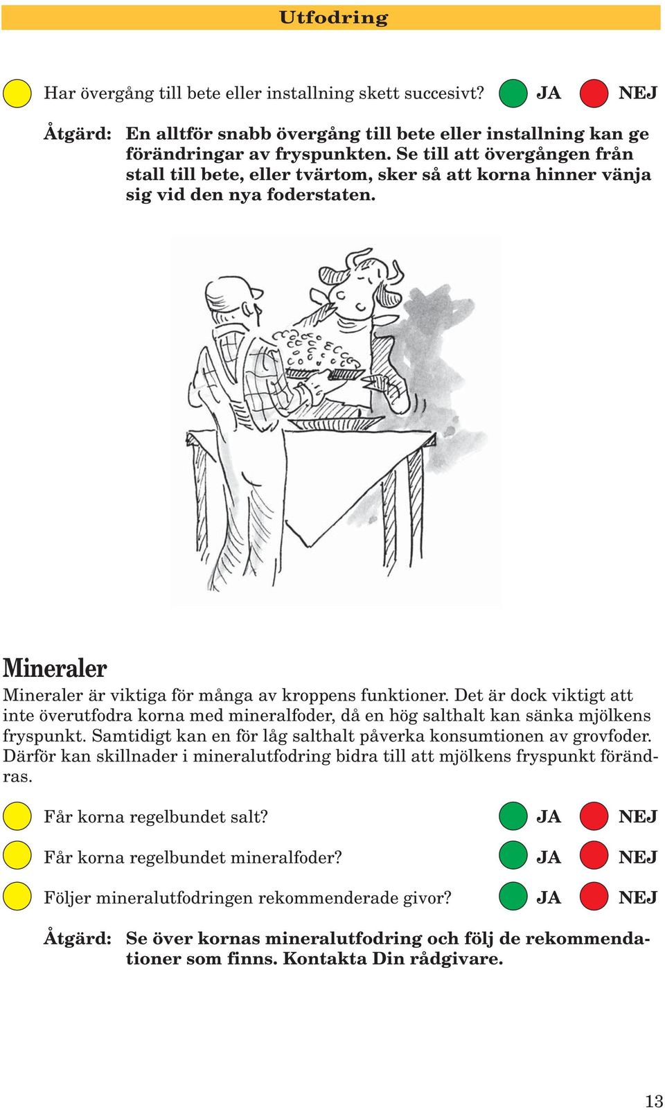 Det är dock viktigt att inte överutfodra korna med mineralfoder, då en hög salthalt kan sänka mjölkens fryspunkt. Samtidigt kan en för låg salthalt påverka konsumtionen av grovfoder.