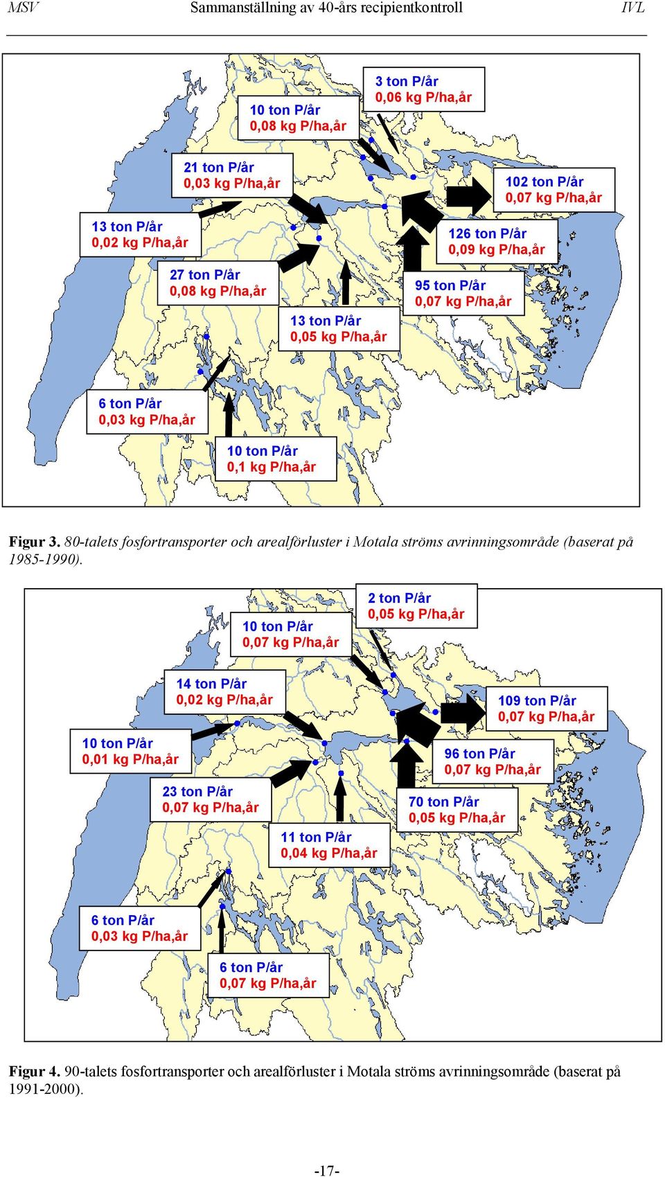 80-talets fosfortransporter och arealförluster i Motala ströms avrinningsområde (baserat på 1985-1990).