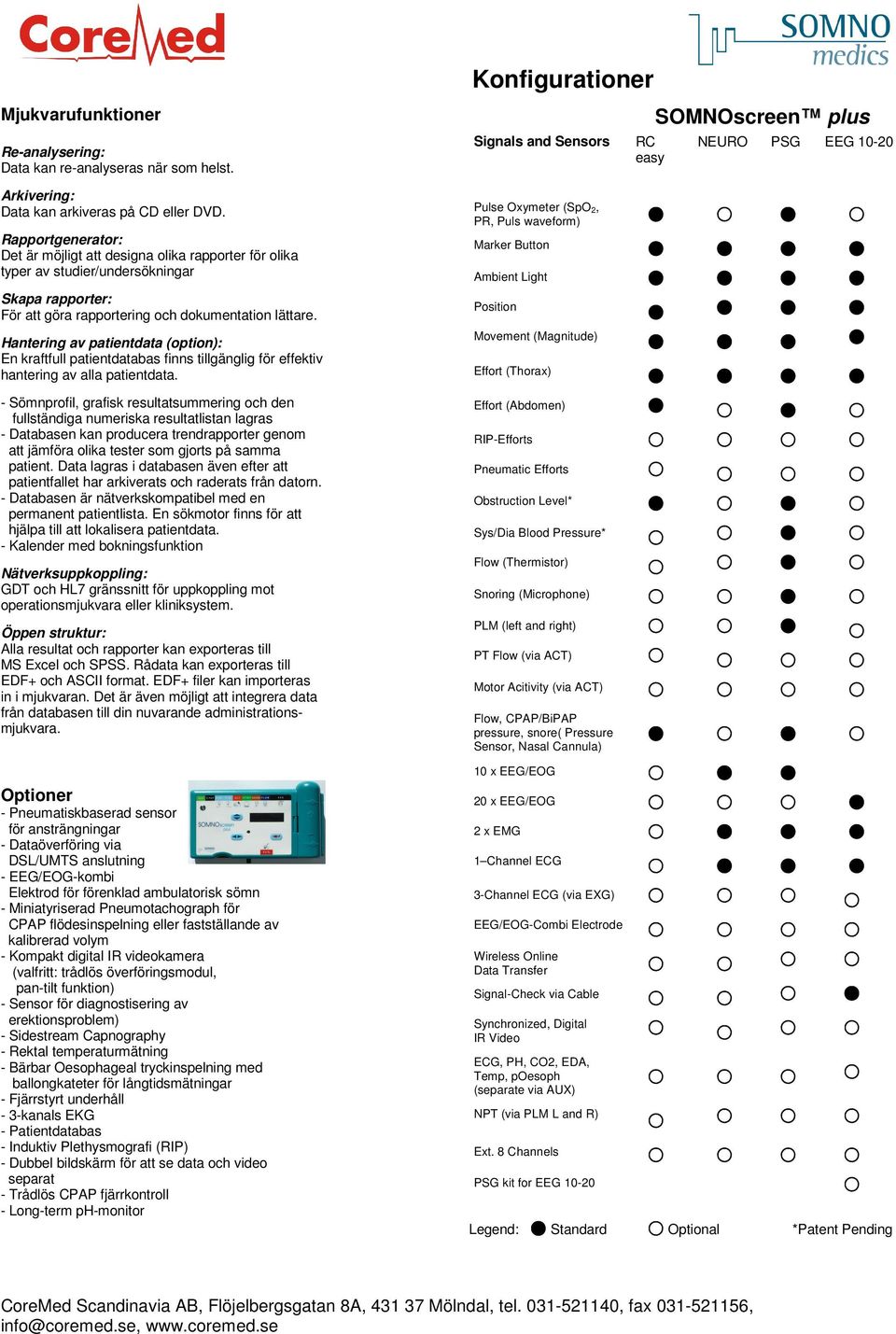 Hantering av patientdata (option): En kraftfull patientdatabas finns tillgänglig för effektiv hantering av alla patientdata.