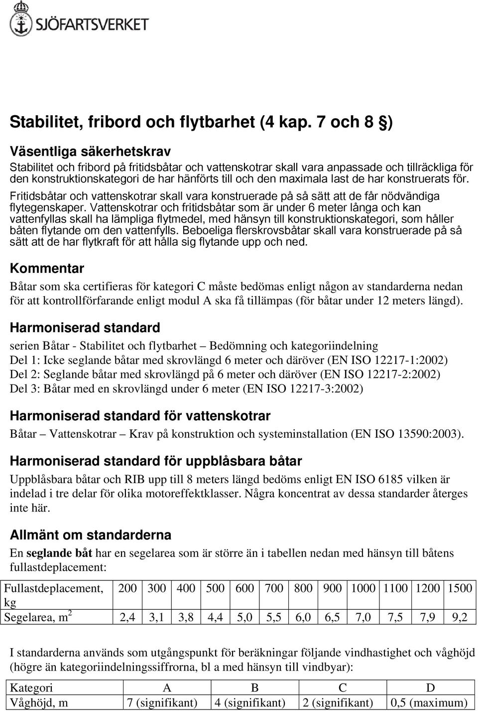 last de har konstruerats för. Fritidsbåtar och vattenskotrar skall vara konstruerade på så sätt att de får nödvändiga flytegenskaper.