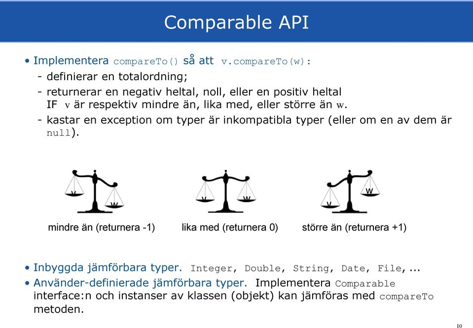 eller större än w. - kastar en exception om typer är inkompatibla typer (eller om en av dem är null).