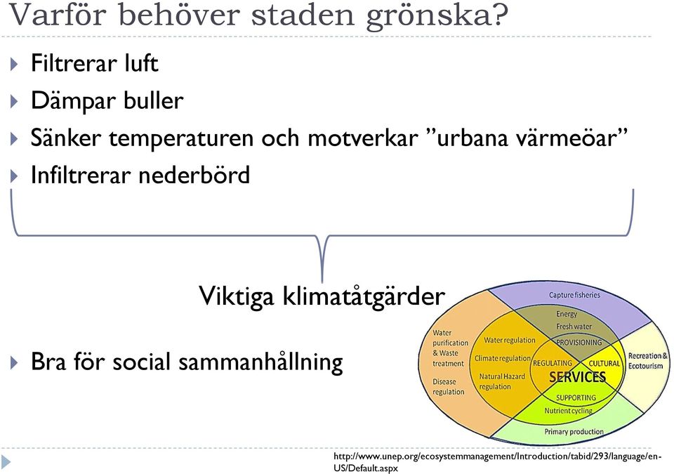 urbana värmeöar Infiltrerar nederbörd Viktiga klimatåtgärder Bra för