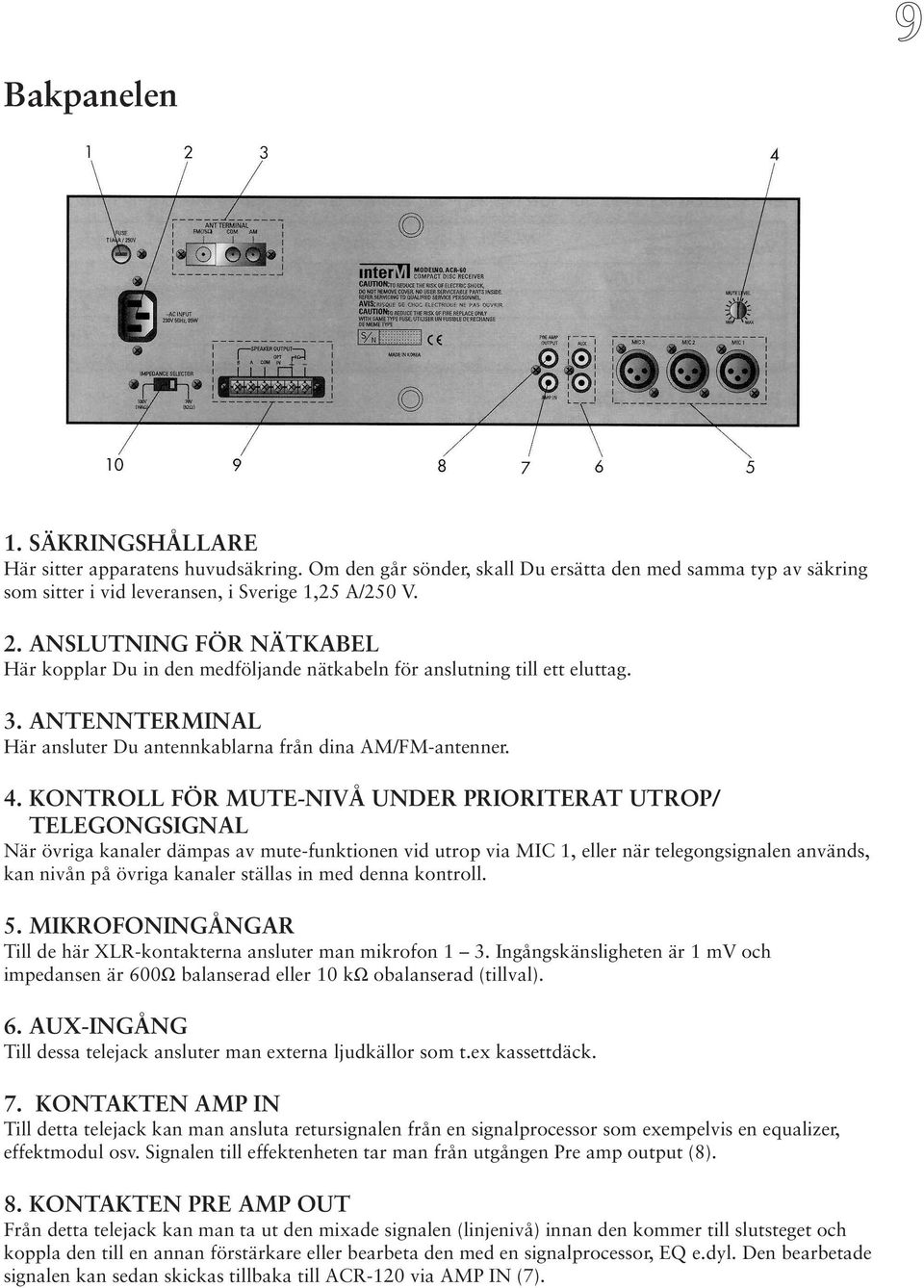 KONTROLL FÖR MUTE-NIVÅ UNDER PRIORITERAT UTROP/ TELEGONGSIGNAL När övriga kanaler dämpas av mute-funktionen vid utrop via MIC 1, eller när telegongsignalen används, kan nivån på övriga kanaler