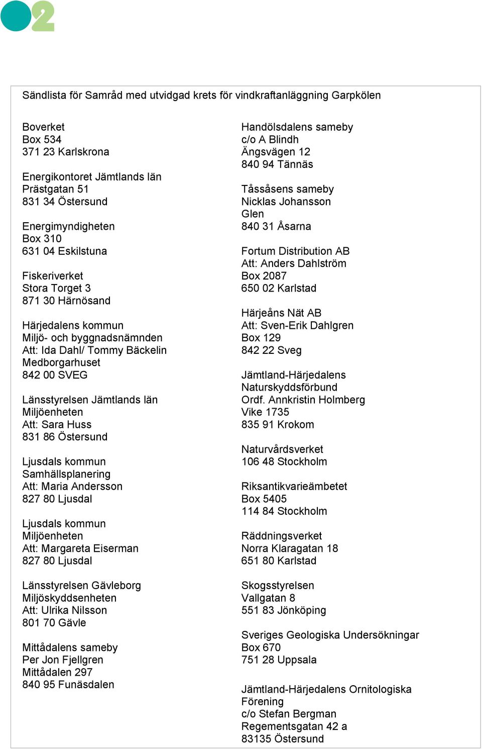 Miljöenheten Att: Sara Huss 831 86 Östersund Ljusdals kommun Samhällsplanering Att: Maria Andersson 827 80 Ljusdal Ljusdals kommun Miljöenheten Att: Margareta Eiserman 827 80 Ljusdal Länsstyrelsen