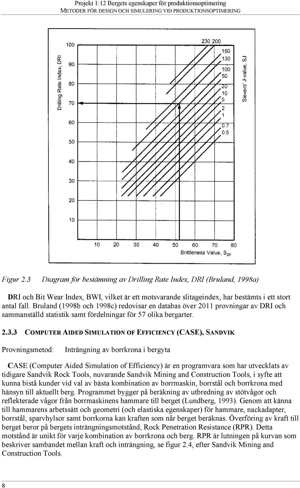 3 COMPUTER AIDED SIMULATION OF EFFICIENCY (CASE), SANDVIK Provningsmetod: Inträngning av borrkrona i bergyta CASE (Computer Aided Simulation of Efficiency) är en programvara som har utvecklats av