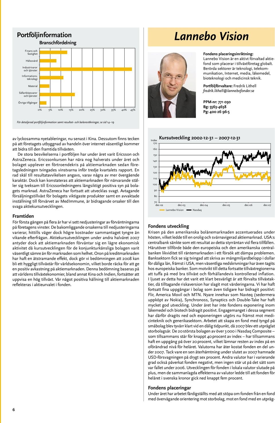 se PPM-nr: 771 030 Bg: 5563-4638 Pg: 400 26 96-5 För detaljerad portföljinformation samt resultat- och balansräkningar, se sid 14 19 av lyckosamma nyetableringar, nu senast i Kina.