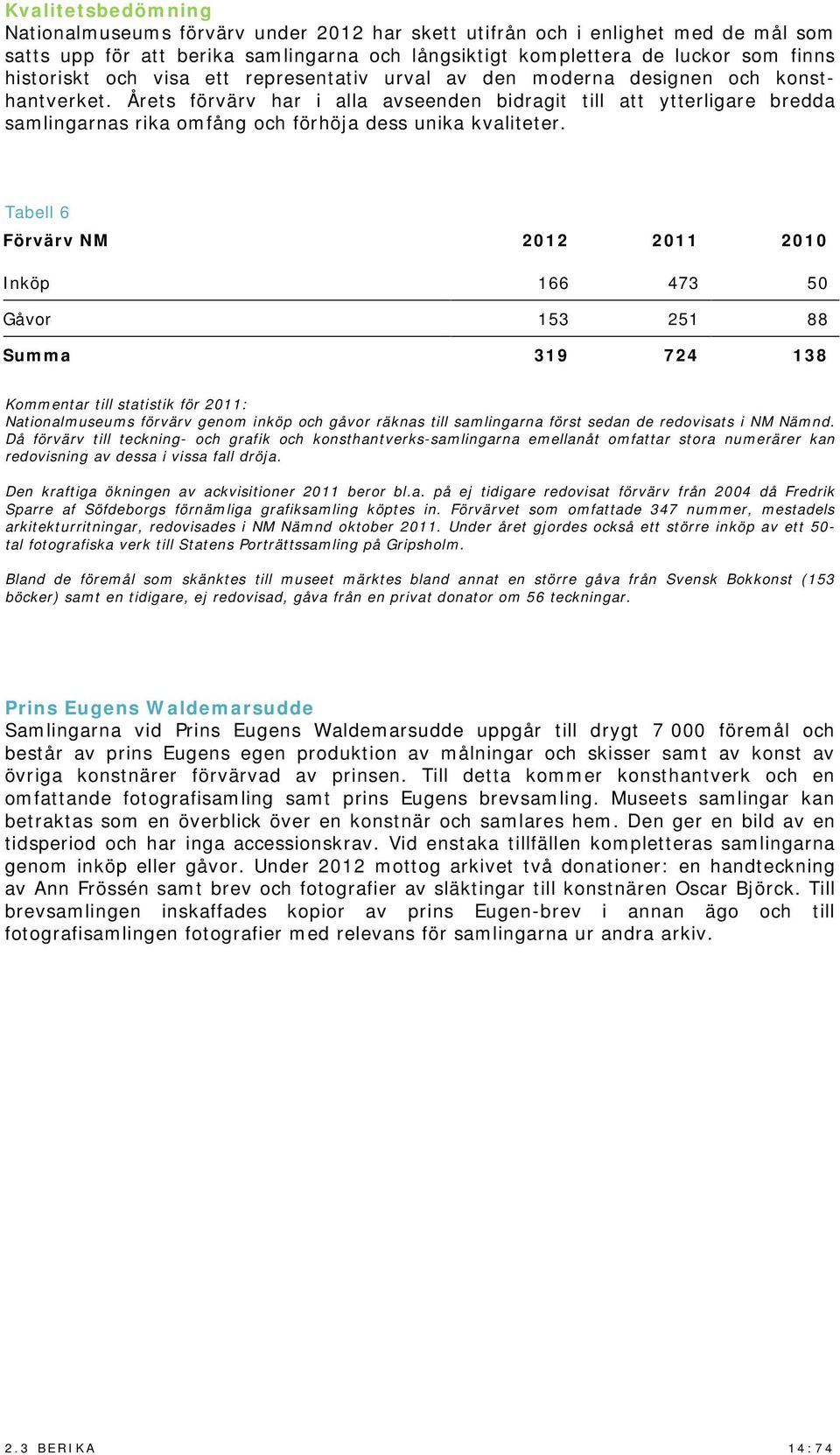 Årets förvärv har i alla avseenden bidragit till att ytterligare bredda samlingarnas rika omfång och förhöja dess unika kvaliteter.