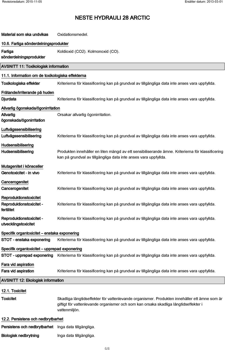 : Toxikologisk information 11