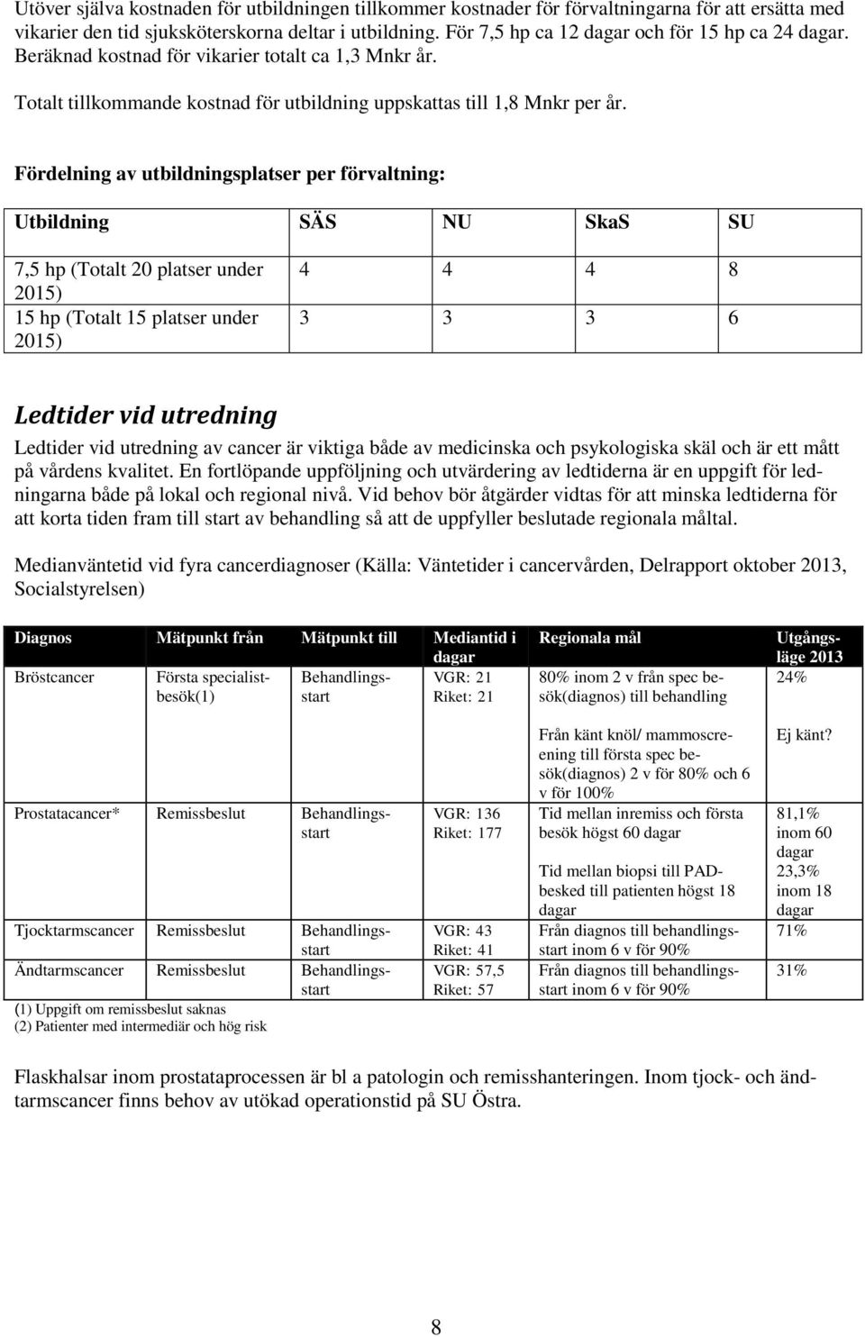 Fördelning av utbildningsplatser per förvaltning: Utbildning SÄS NU SkaS SU 7,5 hp (Totalt 20 platser under 2015) 15 hp (Totalt 15 platser under 2015) 4 4 4 8 3 3 3 6 Ledtider vid utredning Ledtider