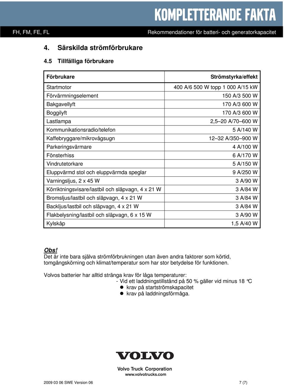 Eluppvärmd stol och eluppvärmda speglar Varningsljus, 2 x 45 W Körriktningsvisare/lastbil och släpvagn, 4 x 21 W Bromsljus/lastbil och släpvagn, 4 x 21 W Backljus/lastbil och släpvagn, 4 x 21 W