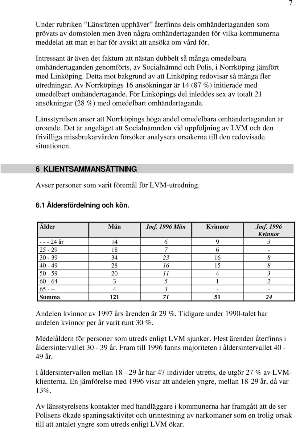 Detta mot bakgrund av att Linköping redovisar så många fler utredningar. Av Norrköpings 16 ansökningar är 14 (87 %) initierade med omedelbart omhändertagande.