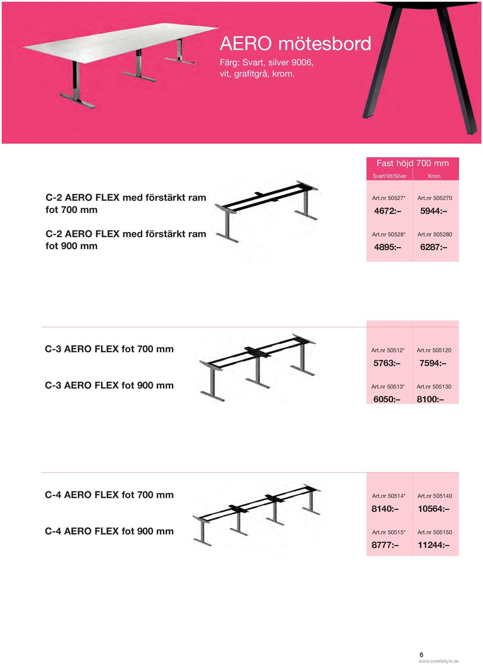 nr 505270 4672: 5944: C-2 AERO FLEX med förstärkt ram fot 900 mm Art.nr 50528* Art.nr 505280 4895: 6287: C-3 AERO FLEX fot 700 mm Art.