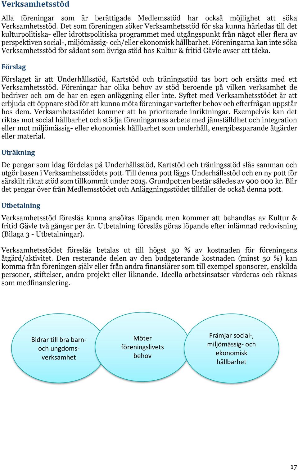 miljömässig- och/eller ekonomisk hållbarhet. Föreningarna kan inte söka Verksamhetsstöd för sådant som övriga stöd hos Kultur & fritid Gävle avser att täcka.