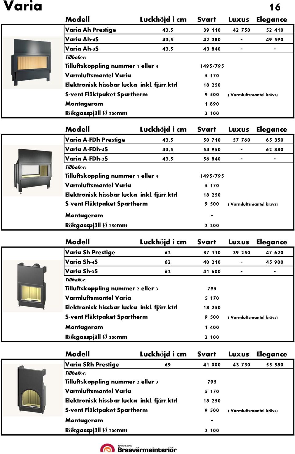 Rökgasspjäll Ø 250mm 2 200 Varia Sh Prestige 62 37 110 39 250 47 620 Varia Sh-4S 62 40 210-45 900 Varia Sh-3S 62 41 600 - -