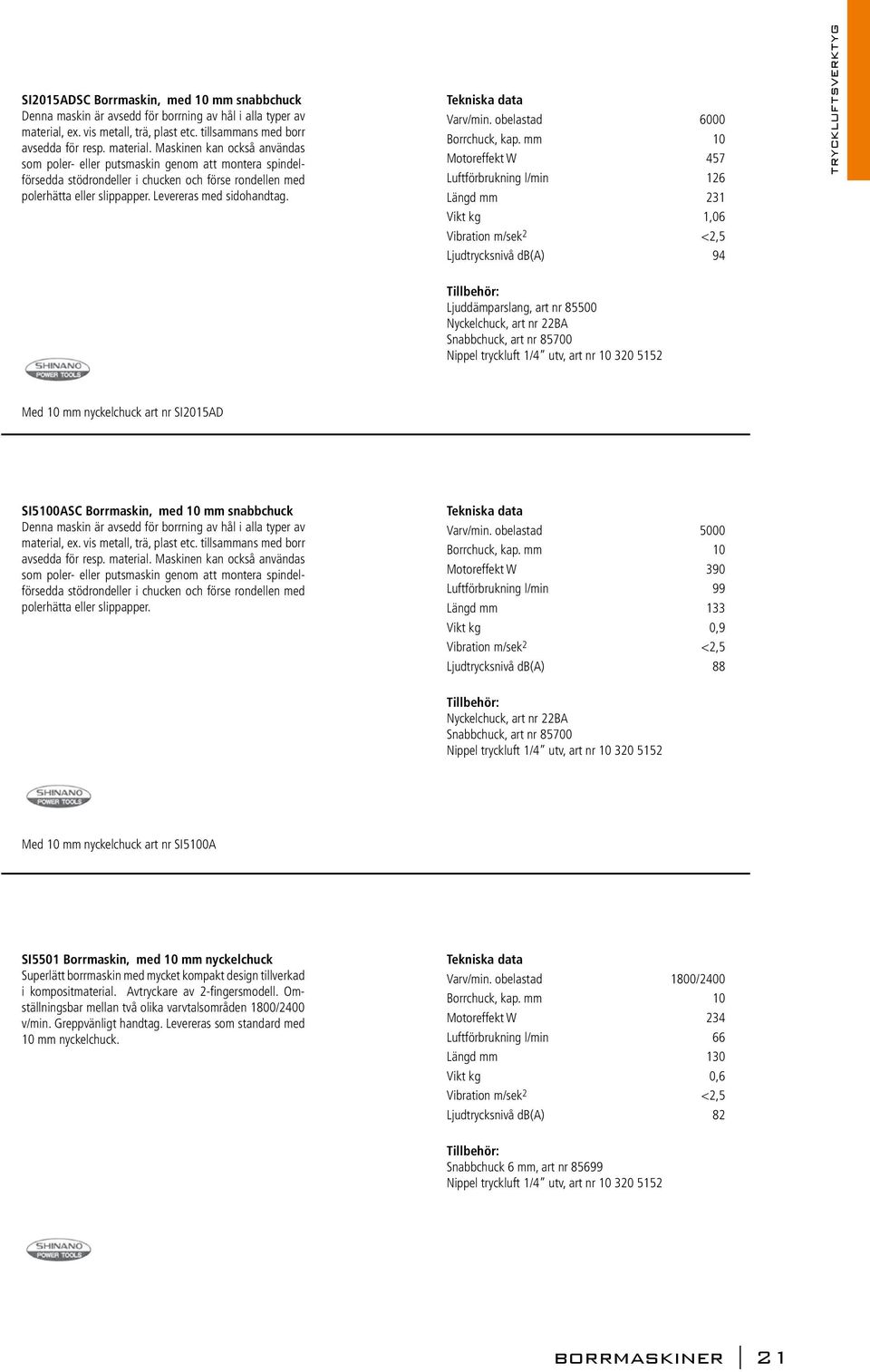 Maskinen kan också användas som poler- eller putsmaskin genom att montera spindelförsedda stödrondeller i chucken och förse rondellen med polerhätta eller slippapper. Levereras med sidohandtag.