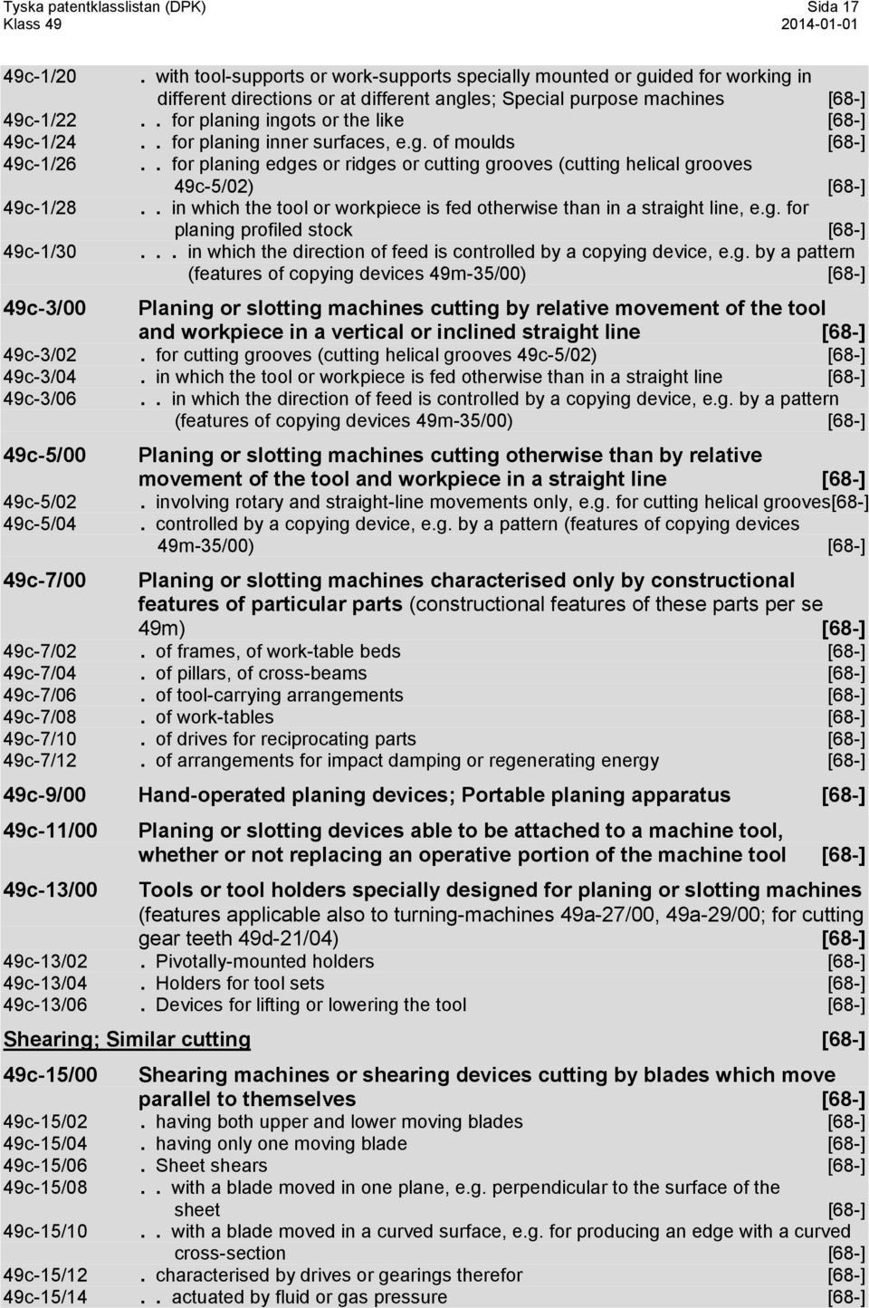 . for planing ingots or the like [68-] 49c-1/24.. for planing inner surfaces, e.g. of moulds [68-] 49c-1/26.