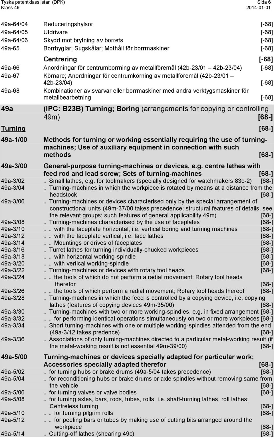 49a-68 Kombinationer av svarvar eller borrmaskiner med andra verktygsmaskiner för metallbearbetning [-68] 49a (IPC: B23B) Turning; Boring (arrangements for copying or controlling 49m) [68-] Turning