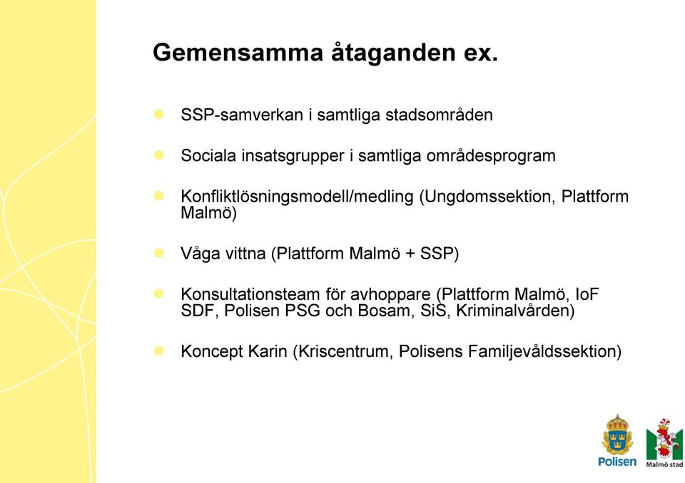 Konfliktlösningsmodell/medling (Ungdomssektion, Plattform Malmö) Våga vittna (Plattform