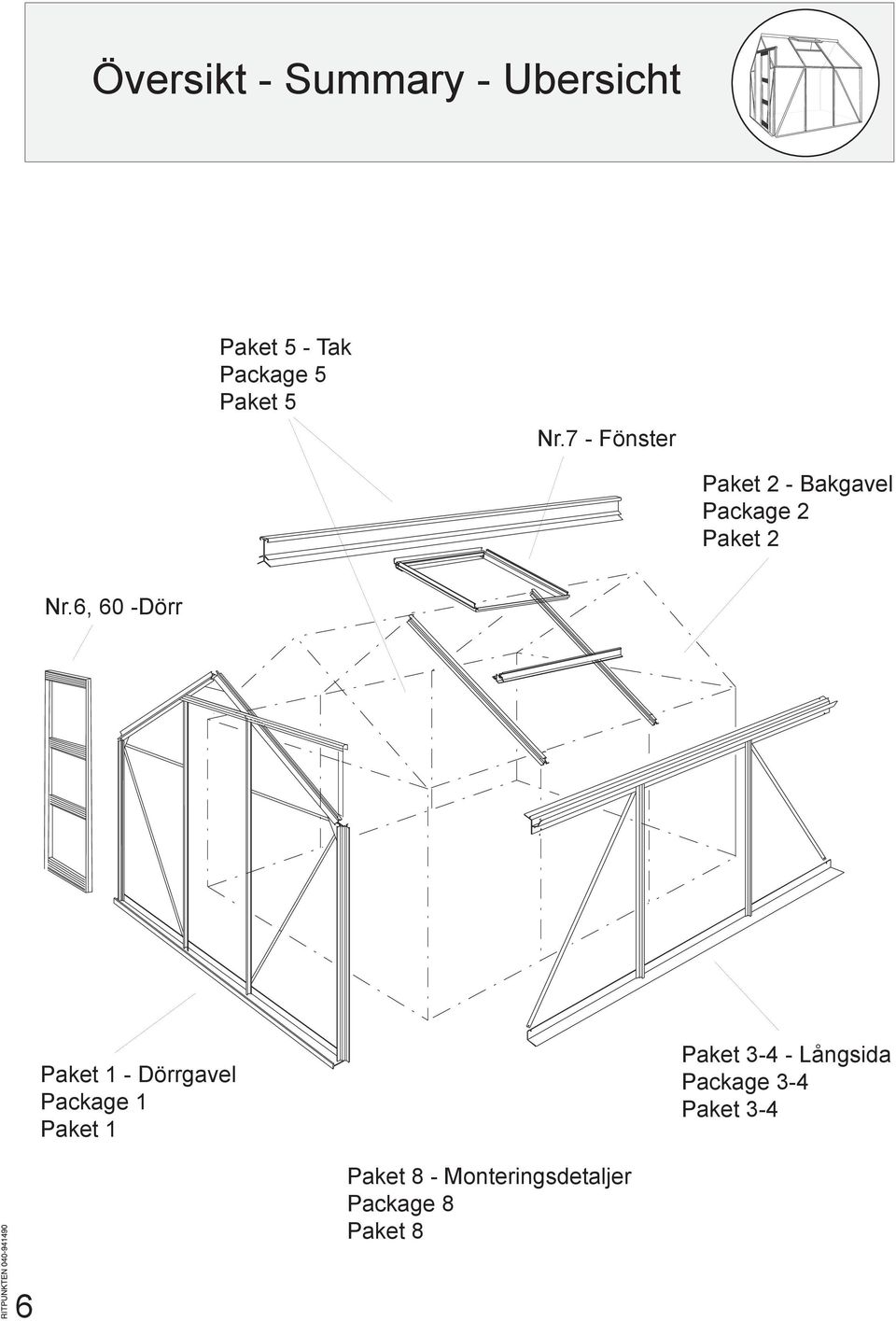 6, 60 -Dörr Paket 1 - Dörrgavel Package 1 Paket 1 Paket 3-4 -