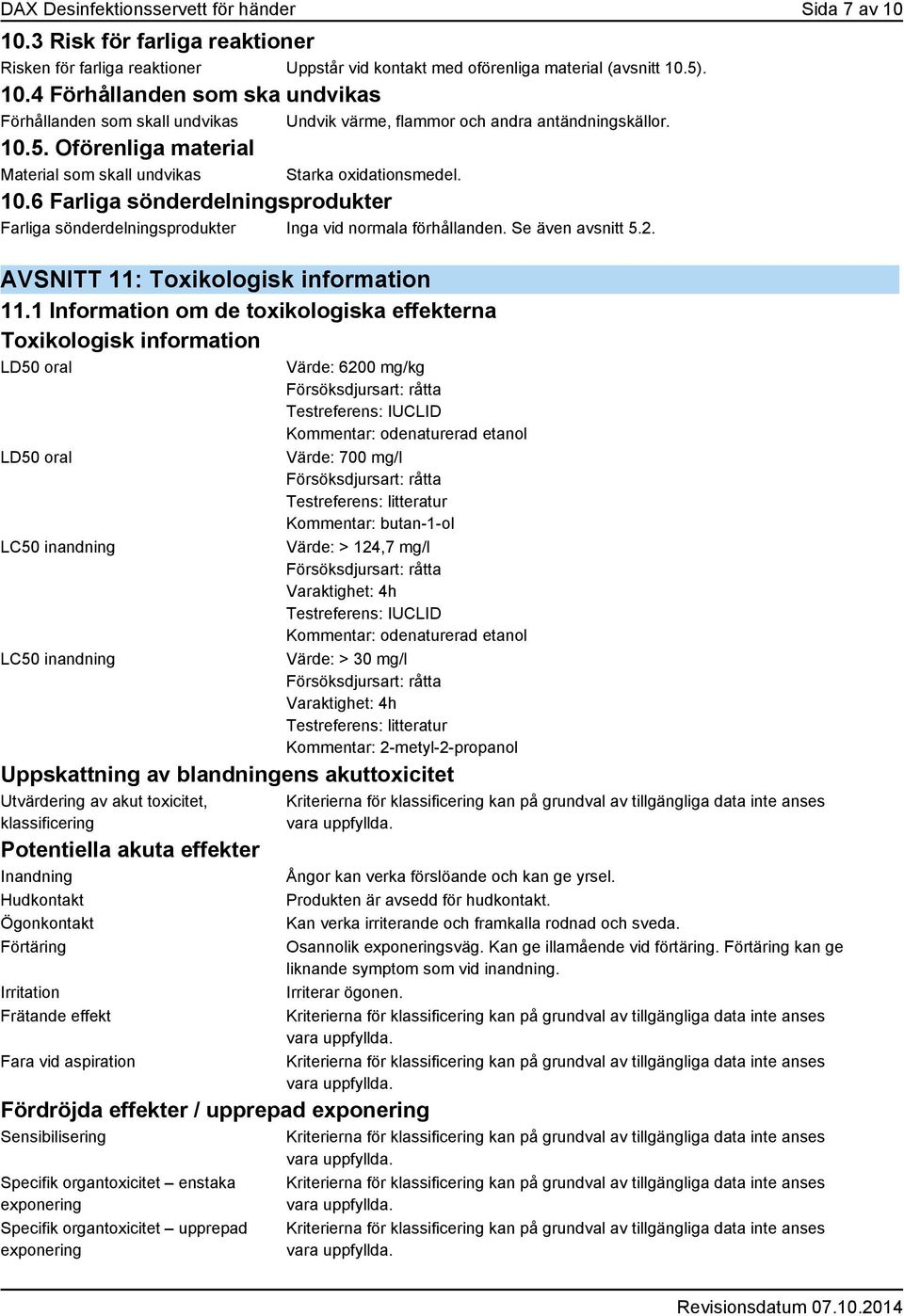 AVSNITT 11: Toxikologisk information 11.