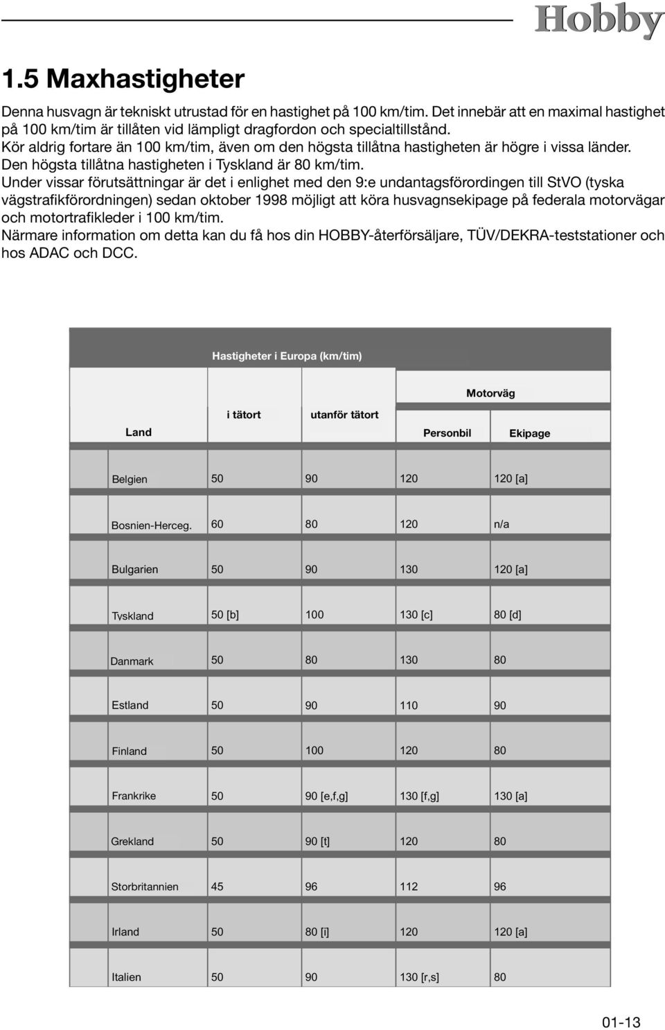 Under vissar förutsättningar är det i enlighet med den 9:e undantagsförordingen till StVO (tyska vägstrafikförordningen) sedan oktober 1998 möjligt att köra husvagnsekipage på federala motorvägar och