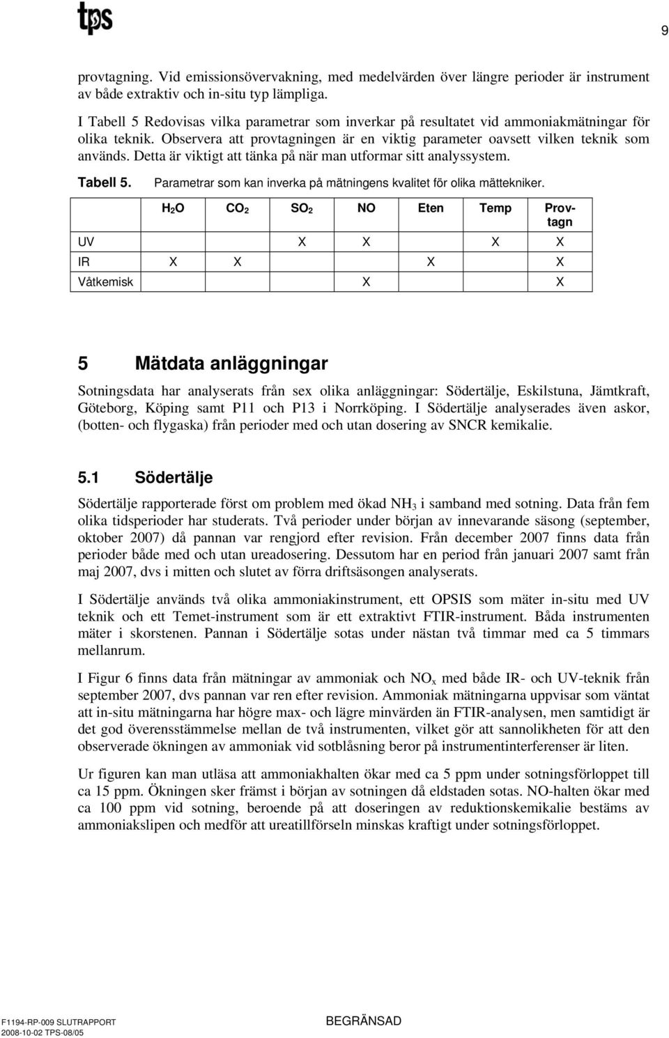 Detta är viktigt att tänka på när man utformar sitt analyssystem. Tabell. Parametrar som kan inverka på mätningens kvalitet för olika mättekniker.