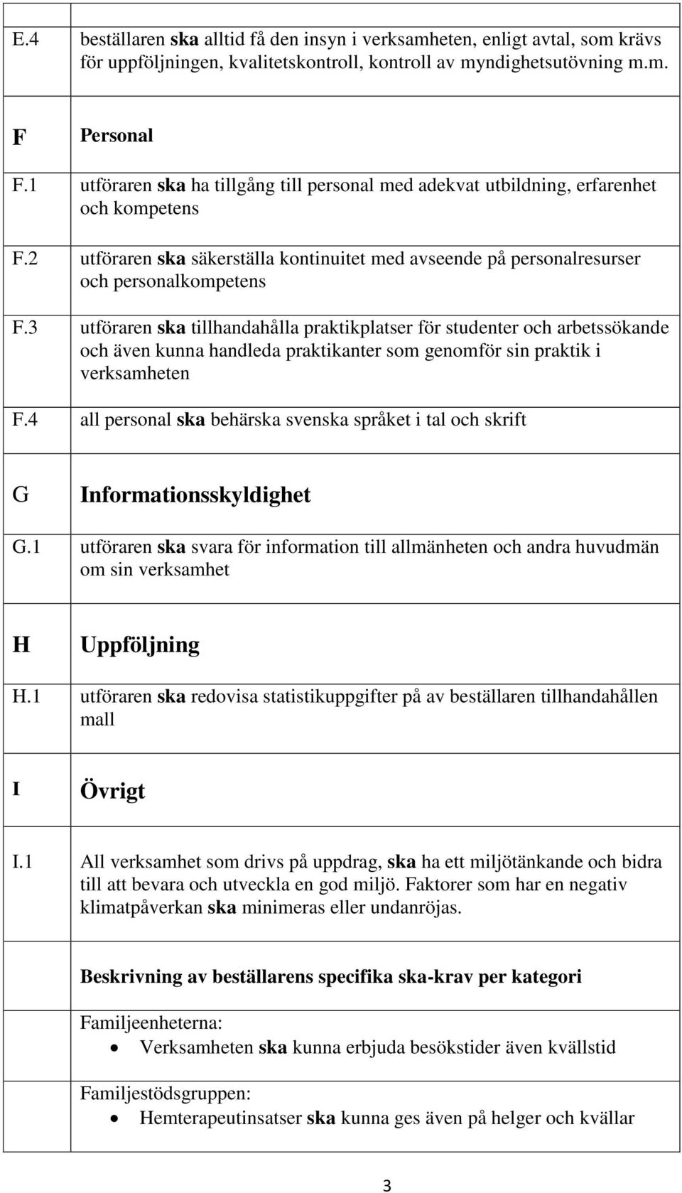 3 utföraren ska tillhandahålla praktikplatser för studenter och arbetssökande och även kunna handleda praktikanter som genomför sin praktik i verksamheten F.