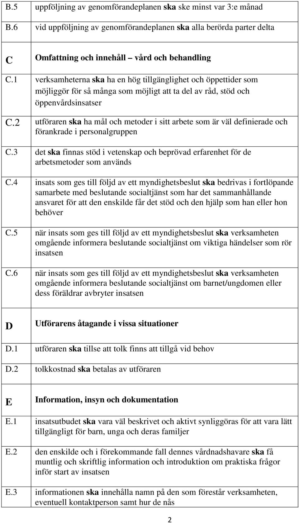 2 utföraren ska ha mål och metoder i sitt arbete som är väl definierade och förankrade i personalgruppen C.3 det ska finnas stöd i vetenskap och beprövad erfarenhet för de arbetsmetoder som används C.