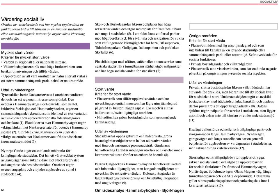 Välanvända platser/stråk med höga brukarvärden som berikar omgivningen och tillför värden.