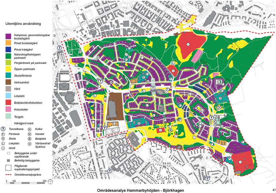 K Torgyta Hårdgjord mark T Tunnelbana K Kultur örskola H Handel S Skola B Badplats ekplats V drott Vårdcentral/ Sjukhus T S T B V