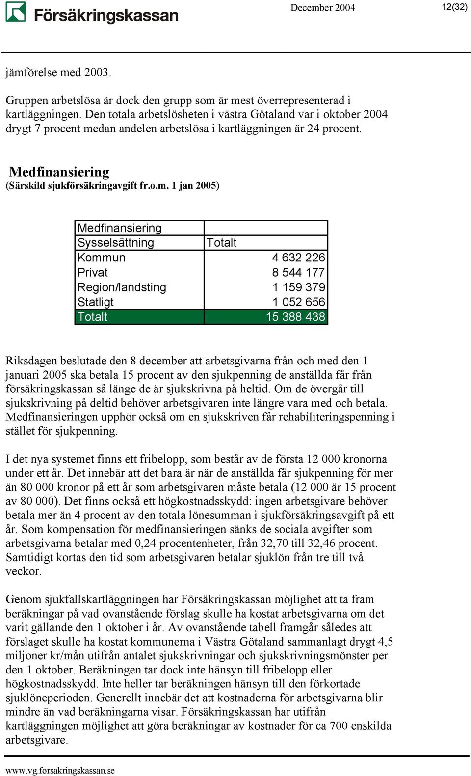 dan andelen arbetslösa i kartläggningen är 24 procent. Medfinansiering (Särskild sjukförsäkringavgift fr.o.m.