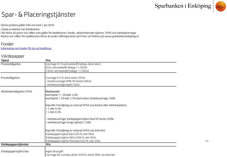 Räntor på www.sparbankenenkoping.se Fonder Information om fonder får du via fondlistan.