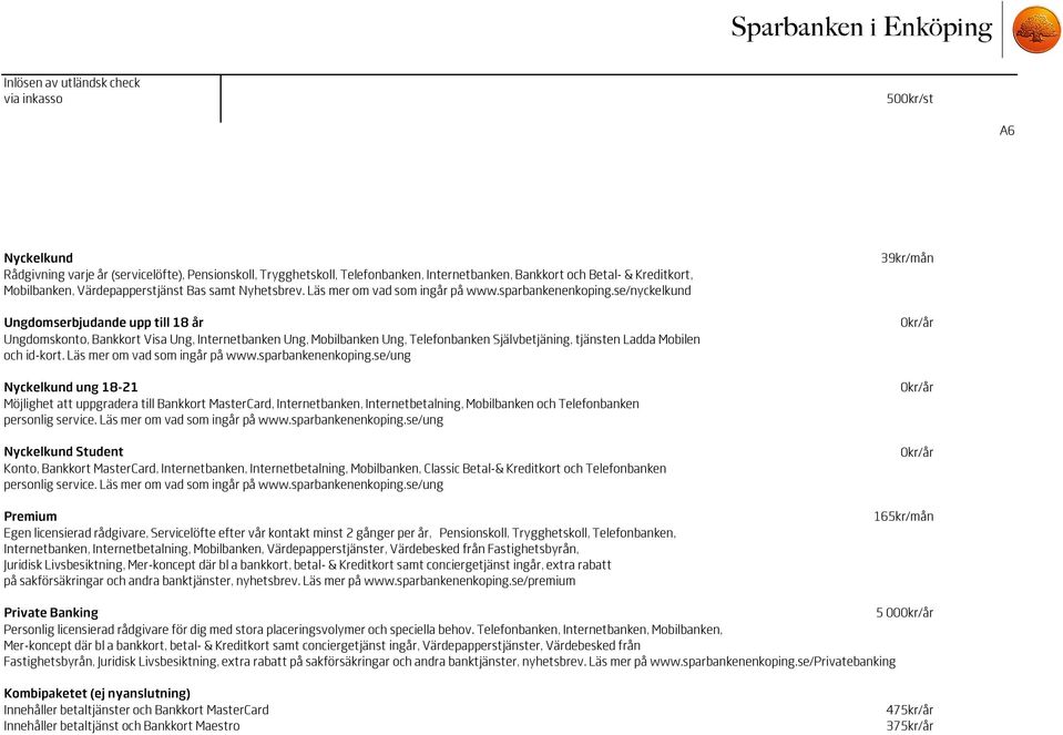 se/nyckelkund Ungdomserbjudande upp till 18 år Ungdomskonto, Bankkort Visa Ung, Internetbanken Ung, Mobilbanken Ung, Telefonbanken Självbetjäning, tjänsten Ladda Mobilen och id-kort.