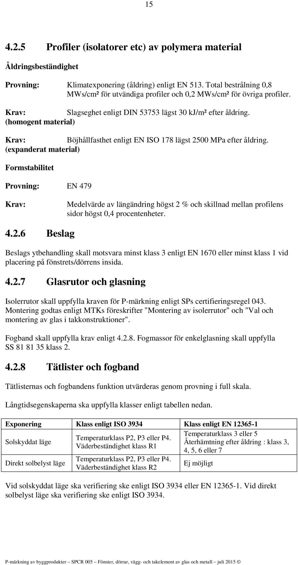 (homogent material) Krav: Böjhållfasthet enligt EN ISO 178 lägst 2500 MPa efter åldring.