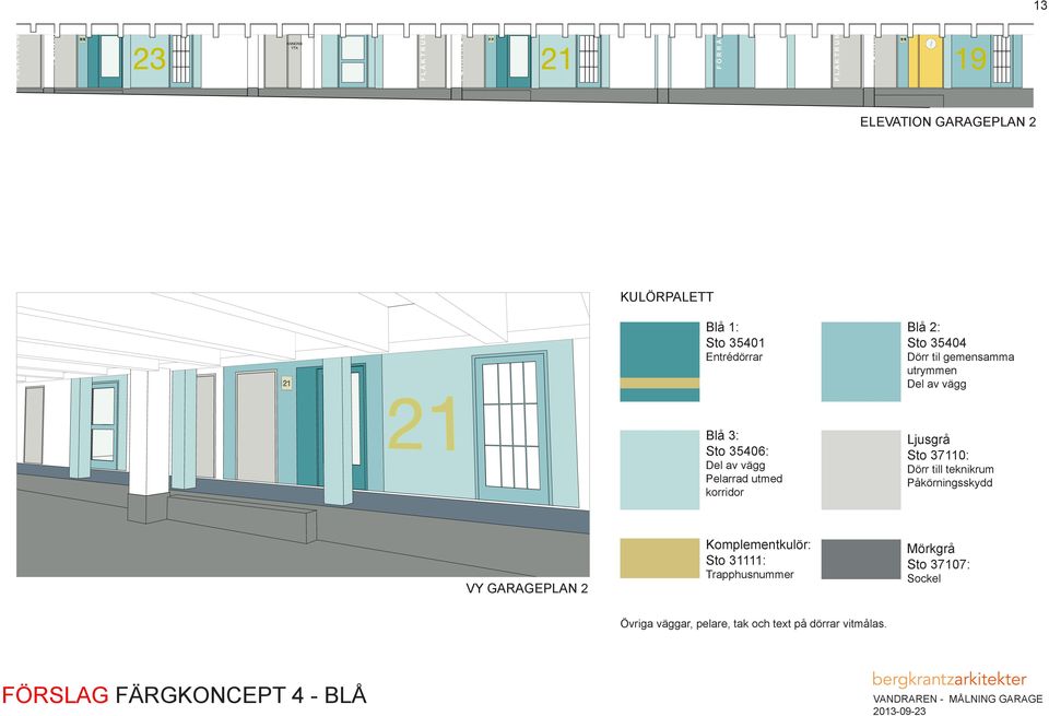 Ljusgrå Sto 37110: Dörr till teknikrum Påkörningsskydd VY GARAGEPLAN 2 Komplementkulör: Sto 31111: