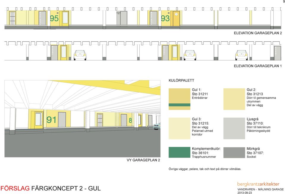 korridor Ljusgrå Sto 37110: Dörr till teknikrum Påkörningsskydd VY GARAGEPLAN 2 Komplementkulör: Sto 36101: