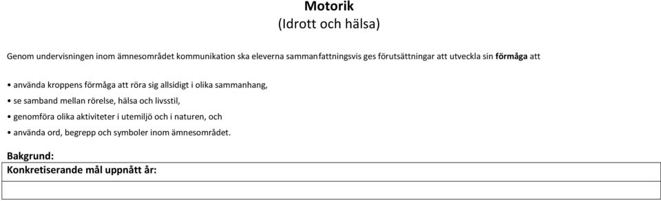 allsidigt i olika sammanhang, se samband mellan rörelse, hälsa och livsstil, genomföra olika aktiviteter i