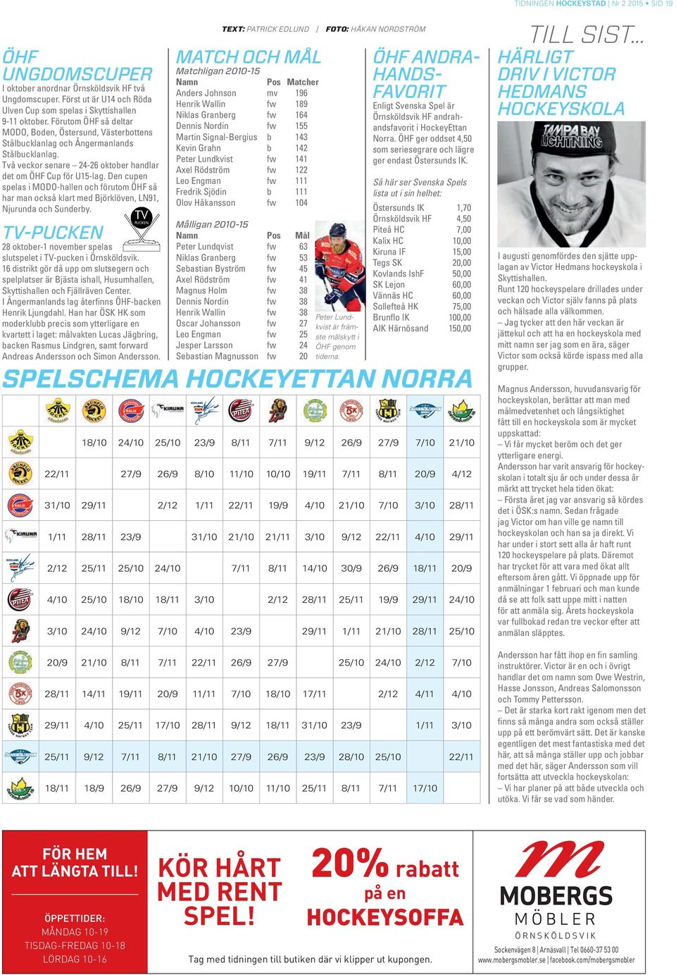 vå veckor senare 24-26 oktober handlar det om ÖHF Cup för U15-lag. Den cupen spelas i MODO-hallen och förutom ÖHF så har man också klart med Björklöven, L91, jurunda och Sunderby.