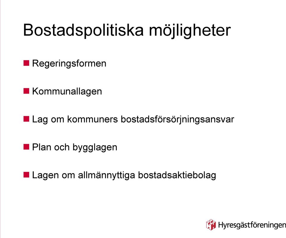 kommuners bostadsförsörjningsansvar Plan