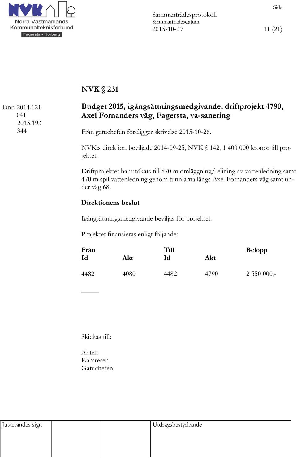 2015-10-26. NVK:s direktion beviljade 2014-09-25, NVK 142, 1 400 000 kronor till projektet.