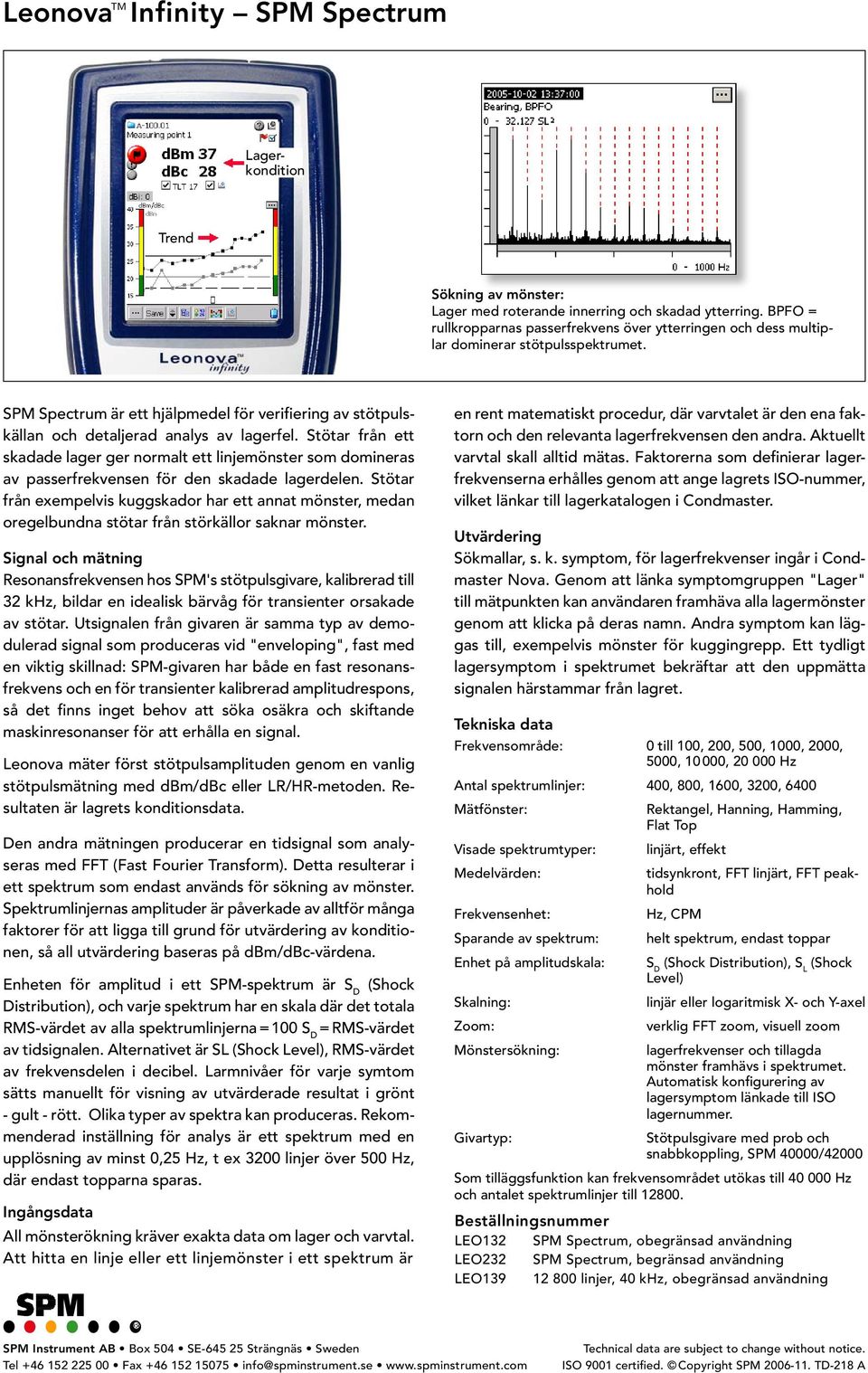 SPM Spectrum är ett hjälpmedel för verifiering av stötpulskällan och detaljerad analys av lagerfel.