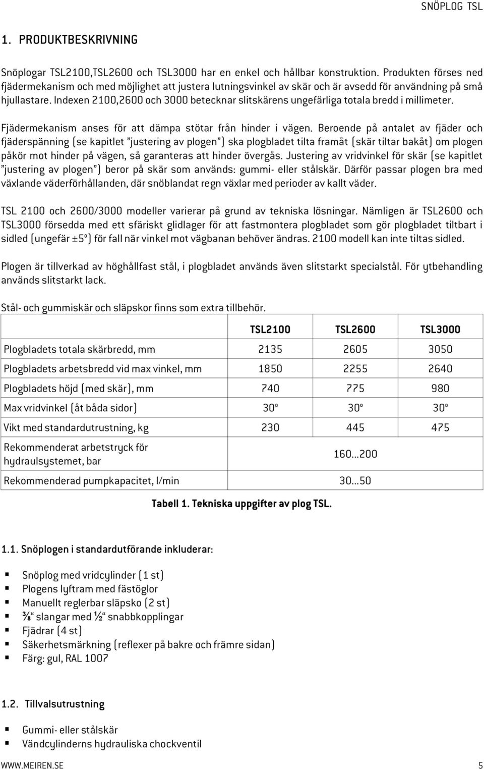 Indexen 2100,2600 och 3000 betecknar slitskärens ungefärliga totala bredd i millimeter. Fjädermekanism anses för att dämpa stötar från hinder i vägen.