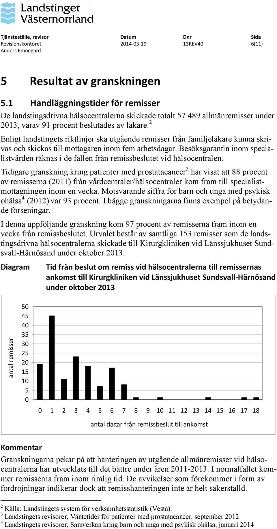 2 Enligt landstingets riktlinjer ska utgående remisser från familjeläkare kunna skrivas och skickas till mottagaren inom fem arbetsdagar.